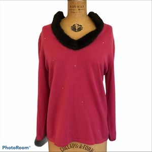 NWT QUACKER FACTORY Faux Fur & Rhinestones Sweater